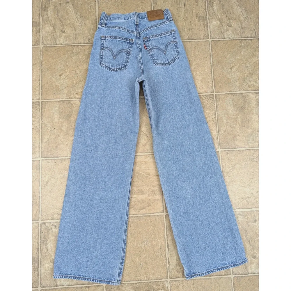 Levi Jeans sz 23 Ribcage Wide Leg denim blue high rise no stretch women 2834 - Picture 4 of 7
